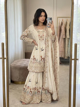 Noor B Collection | Ivory Heritage Luxury Embroidered 3 Piece Suit for Women