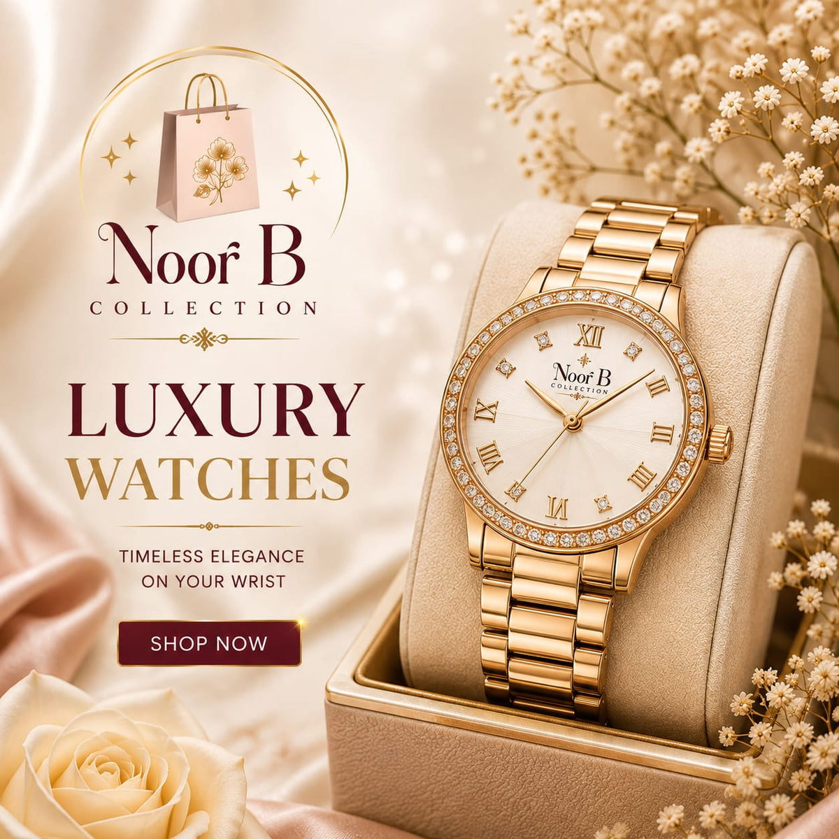 Luxury Women’s Watch | Elegant Gold-Tone Bracelet Watch with Crystal Dial