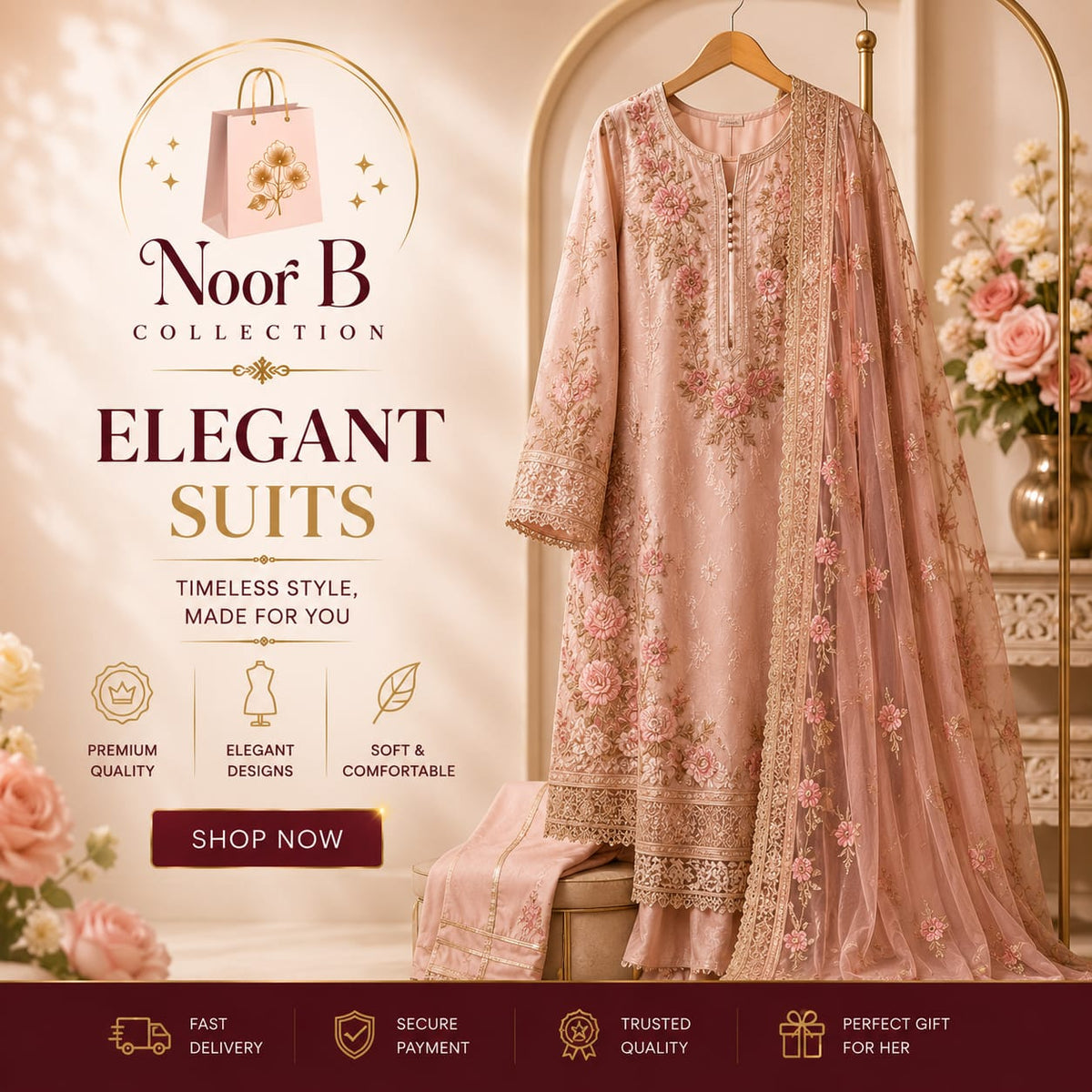 Premium Embroidered 3-Piece Ladies Suit | Elegant Luxury Lawn/Chiffon Ensemble